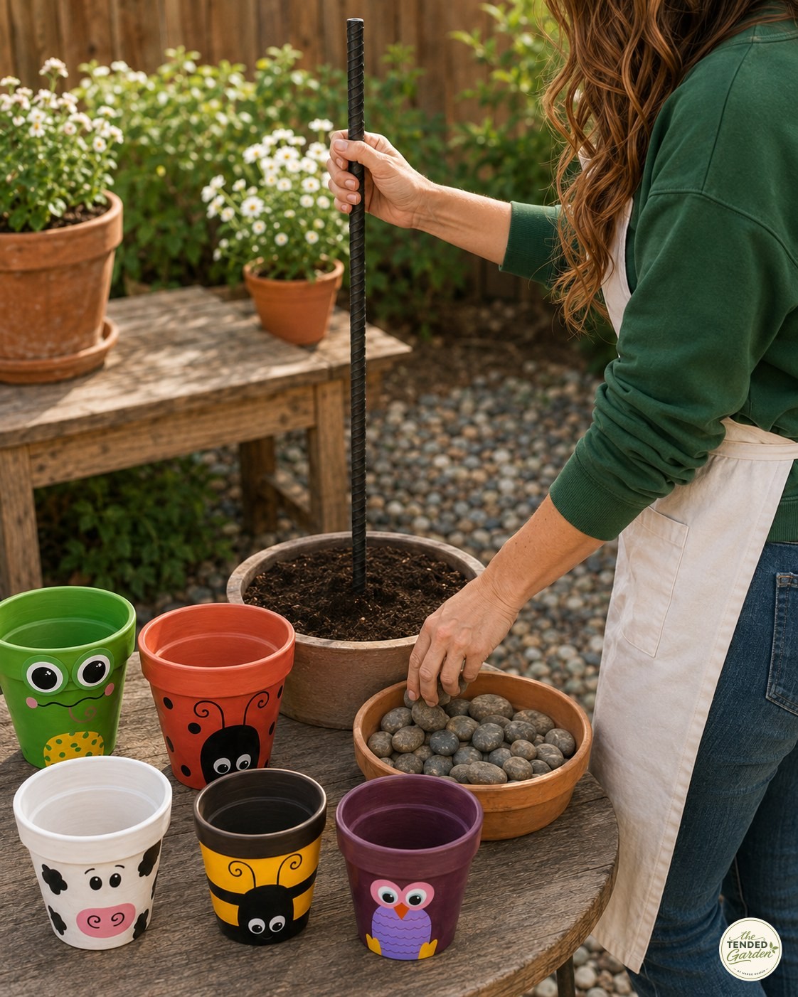 Steel rod anchored into a large soil-filled pot as an alternative base for a totem