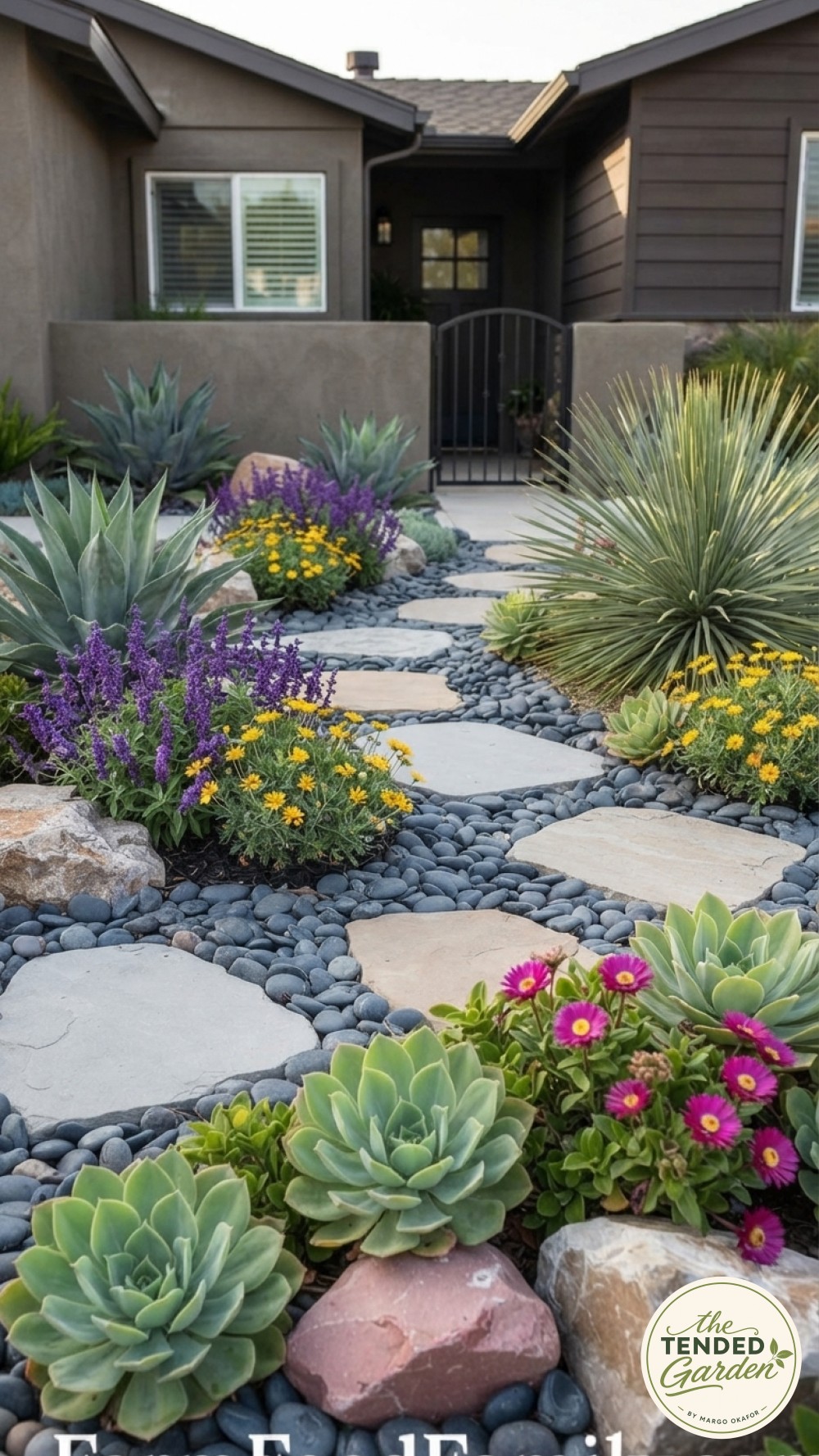 A slate trough fountain with bamboo screening adds a tranquil touch to slim side yard landscaping